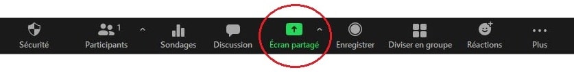 Clic sur le bouton "Ecran partagé"